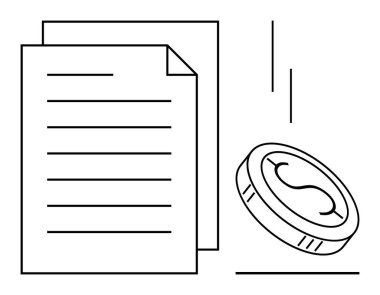 Kağıt belge maddi meseleleri, sözleşmeleri ya da ödemeleri temsil eden bir madeni para ile eşleştirildi. İş, para, vergilendirme, yasal, bütçe hesaplama ticareti için ideal. Basit düz metafor