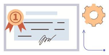 Birinci sınıf bir kurdele ve imza içeren resmi sertifika, dişli sembolü ve büyüme okuyla tamamlanmış. Sertifika, başarı, eğitim, eğitim, ödül, takım çalışması, kariyer için ideal