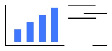 Mavi çizelge, soyut yatay metin satırları olan bir ızgarada sürekli artıyor. İş, finans, analiz, istatistik, strateji, raporlama, büyüme metrikleri ve basit düz metafor için ideal