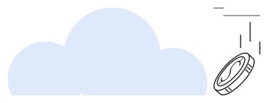 Büyük bulut elementi, bozuk para düşüşü, veri depolama, bulut hizmetleri ve dijital ödemeleri temsil ediyor. Teknoloji, fintech, ekonomi, yenilik, veri transferi için ideal basit düz