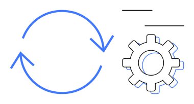 Dairesel oklar işlemin akışını simgeliyor optimizasyon için bir dişli ile eşleştirildi. Teknoloji, otomasyon, iş akışı, verimlilik, sistem güncellemeleri, veri yönetimi için ideal, basit düz metafor