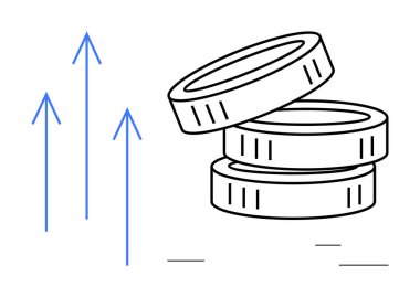 Yükselen okların yanına istiflenmiş paralar mali başarıyı, iş büyümesini ve kâr artışını gösteriyor. Yatırım, zenginlik, tasarruf, mali strateji, ekonomik kalkınma için ideal