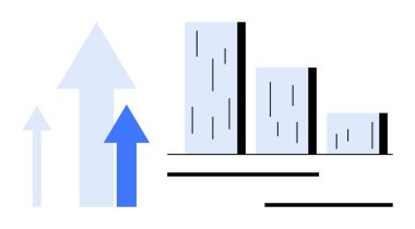 Yükselen üç ok ve büyüme, başarı ve sonuç analizini sembolize eden bir bar tablosu. İş, finans, veri büyümesi, performans takibi, ekonomi eğilimleri, hedef başarısı için ideal