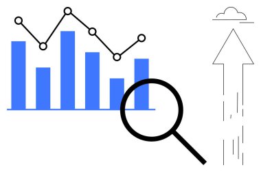 Çizgi çizelgesi, çizgi grafiği, analitik üzerinde büyüteç, yukarı doğru ok ve bulut, büyüme, strateji ve optimizasyon için. İş, veri, pazarlama ilerleme araştırmaları için ideal yatırım yeniliği