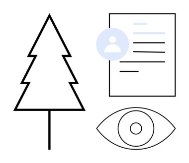 Ağaç, kullanıcı profiline sahip belge ve göz grafiği doğa korumasını, kullanıcı veri gizliliğini, farkındalığı, izleme, belgeleme ve ekolojik bilinci sembolize eder. Ekoloji şeffaflığı için ideal