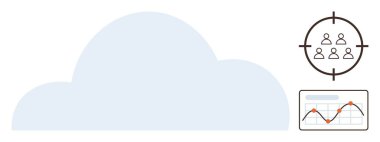 Grafik çizen büyüme eğilimlerine sahip bulut ve kullanıcılara odaklanan hedef simge. Analiz, teknoloji, pazarlama, strateji, planlama, bulut hizmetleri, yenilik temaları için ideal basit düz metafor