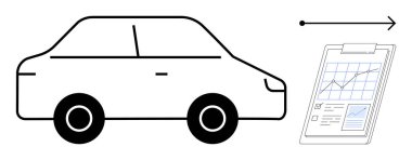 Araba, performans çizelgelerini gösteren bir okla ileri doğru hareket ediyor. Ulaşım, otomotiv, teknoloji, verimlilik, veri analizi, lojistik, iş büyümesi için ideal. Basit düz