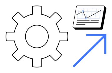 Büyümeyi, gelişmeyi ve analizi temsil eden grafik ve yukarı doğru ok ile donatın. Otomasyon, üretkenlik, strateji, veri analizi, verimlilik, yenilik sürdürülebilir kalkınma için ideal