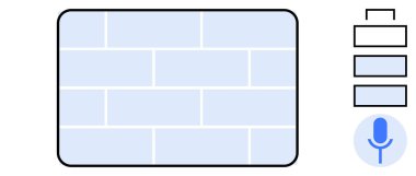 Yatay katmanlı bölümleri ve fayanslı desenli arka planı olan mavi mikrofon simgesi. Ses tanıma, yapay zeka teknolojisi, kullanıcı arayüzü, ses kontrolü, dijital etkileşim, konuşma girişi için ideal