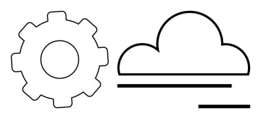 Bulut teknolojisi ve makinelerin entegrasyonunu temsil eden vites ve bulut simgeleri. Yenilik, teknoloji, sistemler, bulut hesaplama, entegrasyon, dijitalleştirme ve sanayi için idealdir. Basit düz