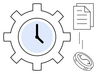 Üretkenlik, zaman yönetimi ve verimliliği vurgulayan entegre saat, para ve kademeli döküman. İş akışı, planlama, organizasyon ve finans için ideal kaynaklar basit