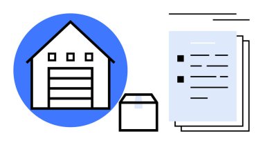 Depo binası, nakliye kutusu ve operasyon kontrolü için kontrol listesi. Lojistik, envanter, nakliye, dağıtım, verimlilik süreci yönetim güvenilirliği için ideal. Basit düz metafor
