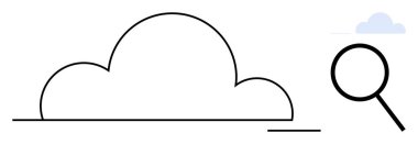 Arama ve analizi vurgulayan bir büyüteçle bulut ana hatları. Teknoloji, veri, araştırma, bulut hesaplama, yenilik, dijital dönüşüm için ideal, basit düz metafor