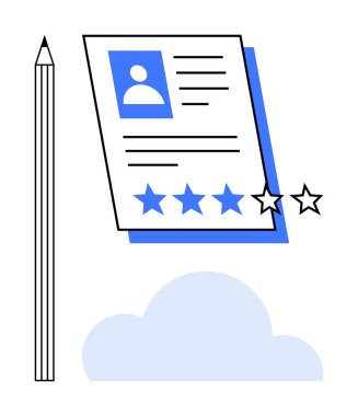 Profil fotoğrafı, metin ayrıntıları ve 5 yıldızlı kalem ve bulutlu reytinglere devam edin. İşe alım, kariyer büyümesi, performans değerlendirmesi, verimlilik, yetenek edinme, iş arama için ideal