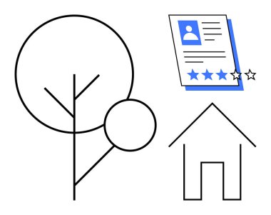 Ağaç ve ev, yıldız reytingli bir belgeyle birlikte çevreci yaşam, gayrimenkul değerlendirmesi ve kullanıcı geribildirimi de sunuyor. Sürdürülebilirlik, mimari, anketler, kentsel planlama için ideal, çevrimiçi