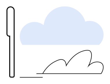 Bulut, çalı ve düz çizgi kompozisyonu yumuşak renklerde. Doğa, hava, basitlik, eko, sakin çevresel farkındalık temaları için idealdir. Basit bir düz metafor.