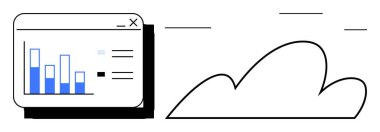 Bulut depolama, analiz ve işbirliğini temsil eden bir bulut simgesinin yanında bar çizelgeleri olan tarayıcı penceresi. Veri raporlama, teknoloji, bulut hesaplama, iş stratejisi, takım çalışması için ideal