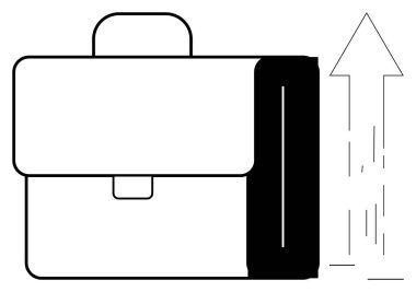 Yükselen okun yanında profesyonel evrak çantası kariyer büyümesini, mesleki başarıyı ve finansal ilerlemeyi simgeliyor. İş için ideal, kariyer geliştirme, başarı, finans, hedef başarı