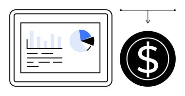 Bir dolar sembolüne bağlı tablolar, grafikler ve veri takibi içeren tablet ekranı, finansal analizi, piyasa stratejisini, kâr büyümesini temsil ediyor. İş için ideal, veri analizi, strateji finansmanı
