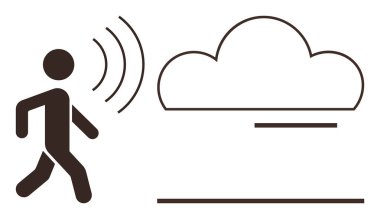 Yürüyen ve kablosuz sinyaller yayan kişi bir buluta doğru, veri depolama, IOT veya bulut iletişimini sembolize eder. Teknoloji, bağlantı, otomasyon, ağ oluşturma, hareketlilik yeniliği için ideal