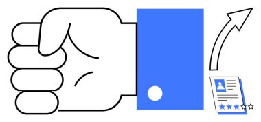 Yumruk hareketi, yukarı doğru ok profil ve yıldızlarla devam ediyor. Kariyer geliştirme, istihdam büyümesi, başarılar, profesyonel başarı, adam toplama, hedef belirleme, işgücü değerlendirmesi için ideal