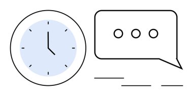 İletişim, zamanlama ve fikirleri ifade eden elipslerle birlikte konuşma baloncuğunun yanında analog saat. Üretkenlik, toplantılar, teslim tarihleri, organizasyon, işbirliği, basit bir daire planlama için ideal