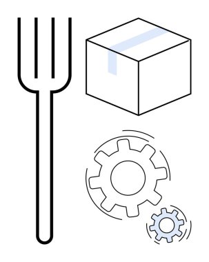 Çatal, bant ve iki dönen dişli yiyecek dağıtımını, lojistiği, nakliyeyi, işlemleri, tedarik zinciri ambalajlama takımını taşır. Üretim endüstrisinin verimliliği için ideal. Basit bir daire.