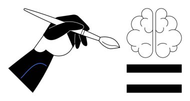 Beyin ve eşitlik işaretinin yanında boya fırçası tutan el, yaratıcılık ve zekanın bağlantısını sembolize ediyor. Sanat, yenilik, eğitim, sorun çözme, zihinsel sağlık, iletişim için ideal