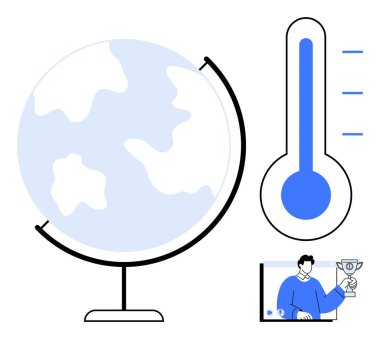 Isı ölçer ile küresel temsil iklim etkisini sembolize eder ve trendleri geliştiren kişiyi ödüllü bir başarıyla temsil eder. Çevre eğitimi, sürdürülebilirlik ve iklim için ideal