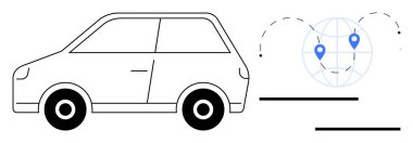 Araç illüstrasyonu, rota işaretlerinin yer aldığı, seyrüsefer, seyahat, lojistik, dağıtım, araç yönetimi, dünya çapındaki hareketlilik ve bağlantıyı sembolize eden bir dünya ile eşleştirildi. Basit düz metafor