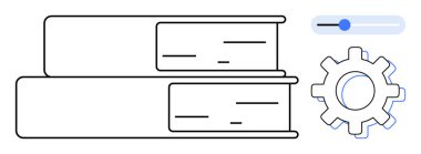Bir vites simgesi ve ayarlanabilir kaydıracı olan kitaplar bilgiyi, kişiselleştirmeyi ve yeniliği temsil eder. Eğitim, öğrenim, ayarlar, araştırma, kişiselleştirme, bilgi paylaşımı için ideal