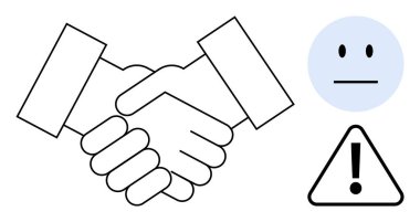 El sıkışma, tarafsız yüz ve uyarı işaretiyle eşleşen anlaşmayı sembolize eder, kararlarda denge ve ihtiyatı vurgular. İş için ideal, takım çalışması, müzakere, çatışma çözümü