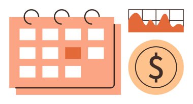 Vurgulanmış tarih, finansal grafik ve dolar sembollü takvim bütçe takibi, planlama ve hedef belirlemeyi gösteriyor. Zaman yönetimi, finans, zamanlama, tasarruf yatırımı için ideal