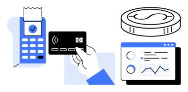 Temas kurulamayan okuyucuya yakın bir kart, ödeme makbuzu, grafikli analitik torpido gözü, dijital para. Fintech, nakitsiz ekonomi, yatırım takibi, veri analizi, perakende bankacılık için ideal