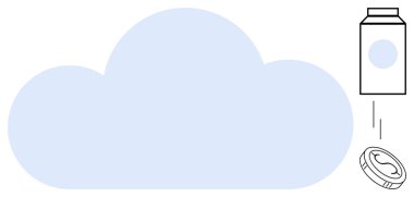 Mavi bulut grafiği, karton ve yeniden kullanılabilir şişe. Sürdürülebilirlik, çevre dostu uygulamalar, geri dönüşüm, yeşil enerji, minimalizm, iklim hareketi, sorumlu tüketim için idealdir. Basit düz