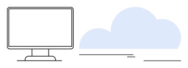 Çevrimiçi veri depolama, uzaktan erişim ve modern dijital hizmetleri sembolize etmek için bulut şeklinin yanındaki masaüstü monitörü. Teknoloji, iletişim, bulut hesaplama, depolama, yenilik, uzak