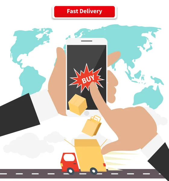 Buying and Fast Delivery by Smartphone — Stock Vector