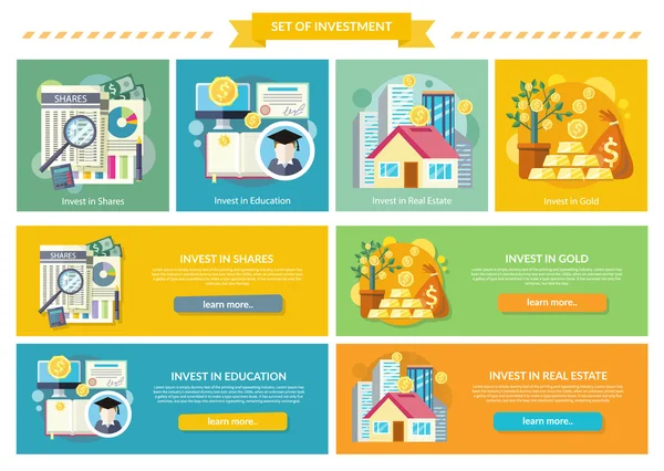 Concept investeringen vlakke stijl instellen — Stockvector