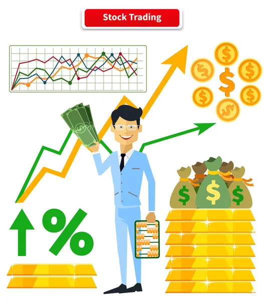 Stock Trading Concept Flat Style — Stock Vector