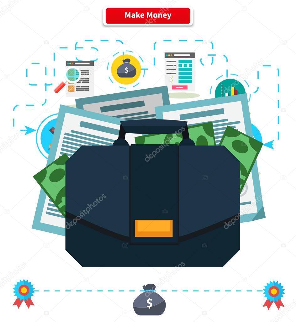 Concept Make money. Briefcase with Income