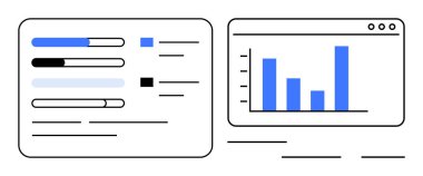 İlerleme çubukları ve analitik verileri ile birlikte çubuk grafiği, performans izleme, veri görselleştirme, raporlama, gösterge paneli tasarımı, iş anlayışı, istatistik ve analitiği basit bir şekilde temsil eder