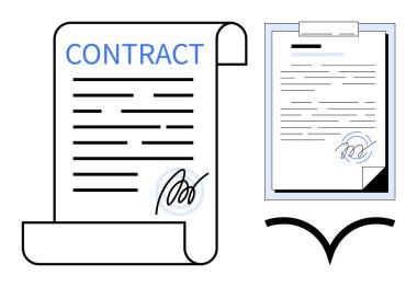 İmzalı ve onaylı yasal bir sözleşme imzaladım. Hukuk, iş, imza, anlaşma, yasal belge, özgünlük ve onay teması için ideal. Basit bir düz metafor.