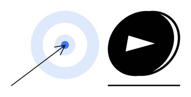 Tam isabet, ok merkeze isabet ediyor ve kalın oynatma düğmesi öne eğik. Hedefler, strateji, kesinlik, başarı, eylem, karar verme ve motivasyon için idealdir. Basit düz metafor