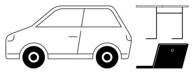 Taşınabilirliği, teknolojiyi ve çalışma alanı yeniliğini temsil eden dizüstü ve masa başı unsurları olan minimalist kompakt bir araba. Uzak çalışma, akıllı ulaşım, üretkenlik, yenilik, optimizasyon için ideal