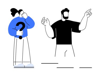 İki insanın etkileşimi bir soru işareti taşırken, diğeri kendinden emin bir şekilde hareket eder. Takım çalışması, problem çözme, tartışmalar, tavsiyeler, karar verme, eğitim, diyalog için idealdir. Basit düz