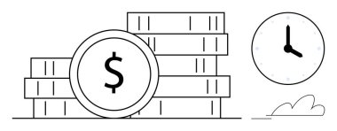 Önünde dolar işareti olan bozuk para yığını para yönetimi, zaman yatırımı, öncelikler, finansal planlama, zenginlik, iş hedefleri ve verimliliği sembolize eder. Tasarruf için ideal