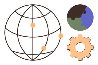 Küresel ağ ızgarası, bulmaca tarzı küre ve dişli tamircisi dünya çapında entegrasyon, teknoloji ve yenilikleri temsil eder. Küreselleşme, takım çalışması, problem çözme, işbirliği sistemi için ideal