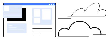 İnternet arayüzü, bulut grafiklerinin yanında çevrimiçi veri depolamayı ve işbirliğini temsil ediyor. Teknoloji, yenilik, bulut hesaplama, yazılım, uzaktan çalışma, veri yönetimi, minimalizm için idealdir. Basit.