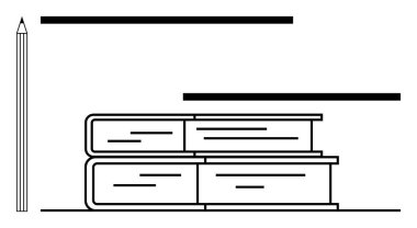 Okumayı, eğitimi ve yazmayı sembolize eden yatay çizgileri ve kalem hatları olan kitaplar. Bilgi, organizasyon, araştırma, öğretim, öğrenme yaratıcılığı için ideal minimum düz metafor