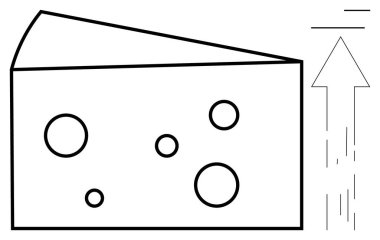 Çukur desenli üçgen İsviçre peyniri ve yükselen ok başarıyı simgeliyor. Üretkenlik, büyüme, ilerleme, iş kavramları, hedef belirleme, başarı için ideal, basit düz metafor